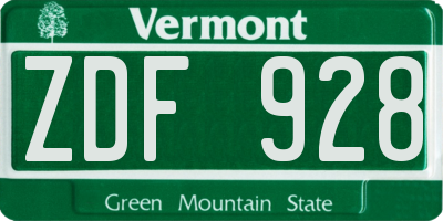 VT license plate ZDF928