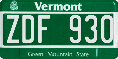 VT license plate ZDF930