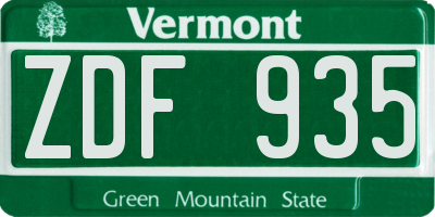 VT license plate ZDF935