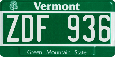 VT license plate ZDF936