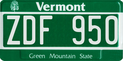 VT license plate ZDF950