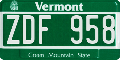 VT license plate ZDF958