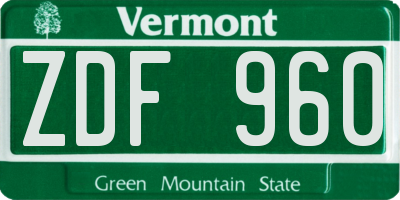 VT license plate ZDF960