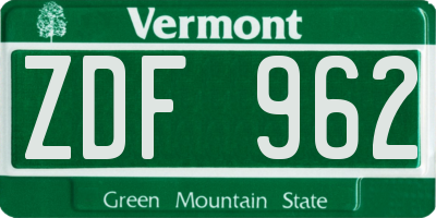 VT license plate ZDF962