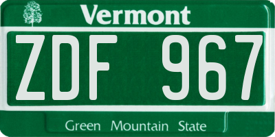 VT license plate ZDF967