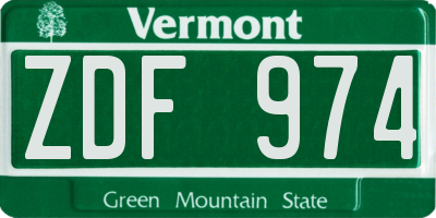 VT license plate ZDF974