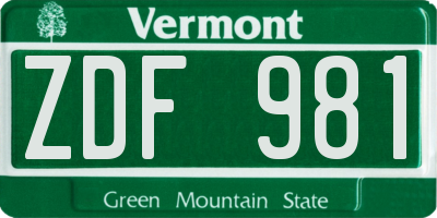 VT license plate ZDF981
