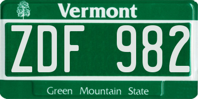 VT license plate ZDF982