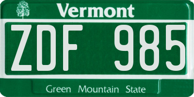 VT license plate ZDF985