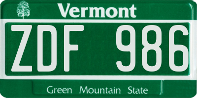 VT license plate ZDF986