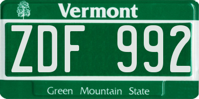 VT license plate ZDF992