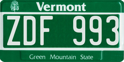 VT license plate ZDF993