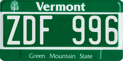 VT license plate ZDF996