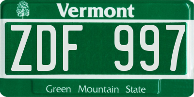 VT license plate ZDF997