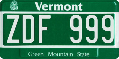 VT license plate ZDF999