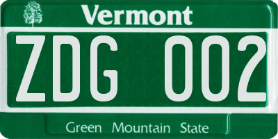 VT license plate ZDG002