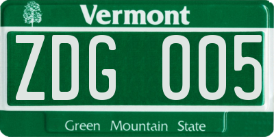 VT license plate ZDG005