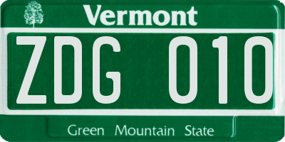 VT license plate ZDG010