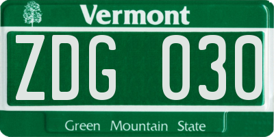 VT license plate ZDG030