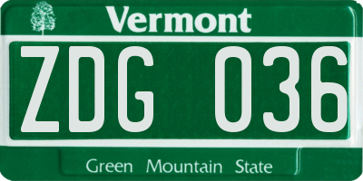 VT license plate ZDG036