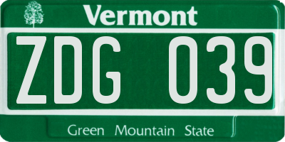 VT license plate ZDG039