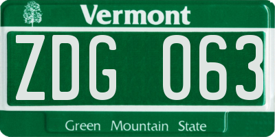 VT license plate ZDG063