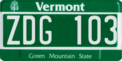 VT license plate ZDG103