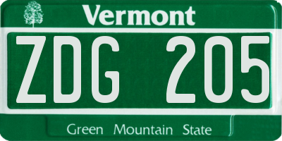 VT license plate ZDG205
