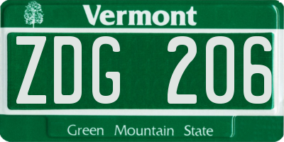 VT license plate ZDG206