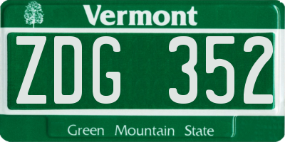 VT license plate ZDG352
