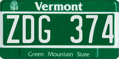 VT license plate ZDG374