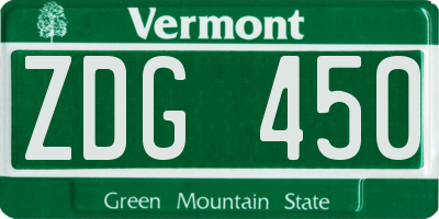 VT license plate ZDG450