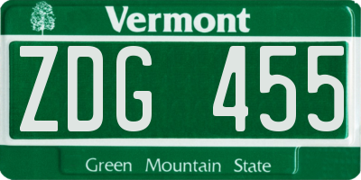 VT license plate ZDG455