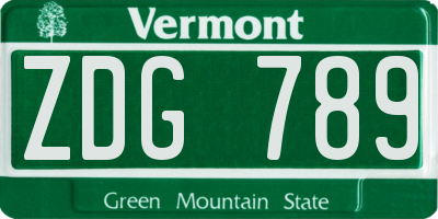 VT license plate ZDG789