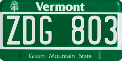 VT license plate ZDG803