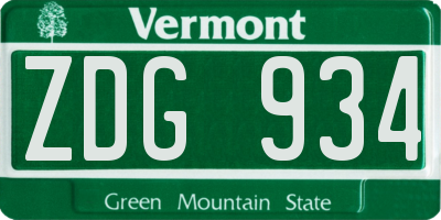 VT license plate ZDG934