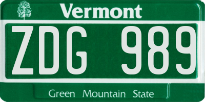 VT license plate ZDG989