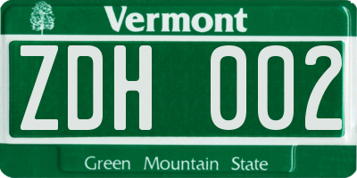VT license plate ZDH002