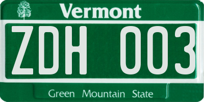 VT license plate ZDH003