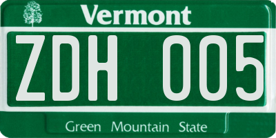 VT license plate ZDH005