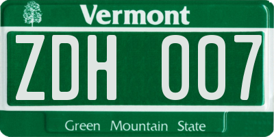 VT license plate ZDH007