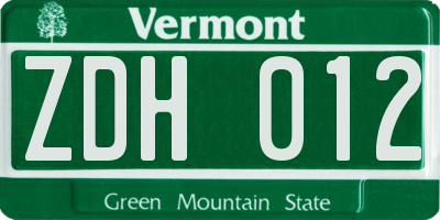 VT license plate ZDH012