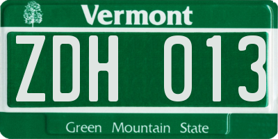 VT license plate ZDH013