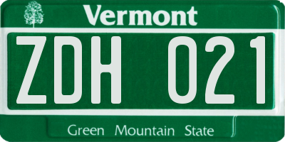 VT license plate ZDH021
