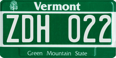 VT license plate ZDH022