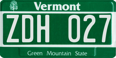 VT license plate ZDH027