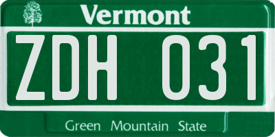 VT license plate ZDH031