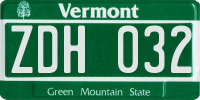 VT license plate ZDH032
