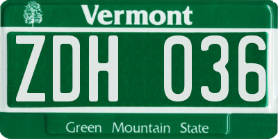 VT license plate ZDH036