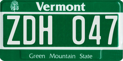VT license plate ZDH047